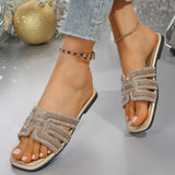 Large-Size Flat Bottom Cool Slippers Women 2025 Summer New Color Water Drill Square Head Casual Word Slippers HZ0115