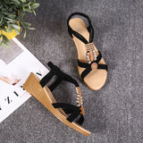 2025 New Flat-Soled Sandals Female Xia Ping And Beaded Bohemian Sandals Toe Sweet Student Beach Shoes HZ0115