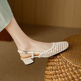 French Retro Weaving Hollowed-Up Sandals Women's Summer 2025 New Gentle After Triptying Coarse Heel Single Shoes HZ0115