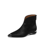 French High-End V-Mouthed Small Ankle Boots 2025 New Autumn And Winter Fashion Plush Metal Head Tip Black Short Boots Woman HZ0115