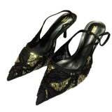 ZA Home 2025 New Women's Shoes Low Heel Temperament High Heel High-Heeled Shoes Black Gold Glide After The Stumbling Single Shoes HZ0115