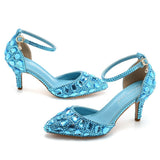 7 Cm Large-Size Sandals Fine Heel Head Water Drill High Heel Sandals Gold Water Drill High Heels Wedding Shoes HZ0115