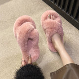 7Cm Thick-Bottomed Fur Slippers Wearing Autumn New Fashion Slope And Loose Cake Bottom-Size Cotton Slippers HZ0115