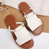 Large-Size 2025 Summer New Slippers Women Solid Color Weaving Simple Daily Beach Slippers Sandals HZ0115