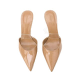 Summer New Baotou Light Mouth Patent Transparent With Slippers Women's Sharp Head Thin Half Slippers High Heels HZ0115