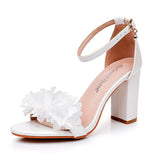 7 Cm Round Head With Thick Heel And Shallow Mouth With Sandals Pure White Flowers Bride Wedding Dress Shooting High Heels HZ0115