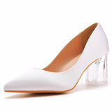 Crystal Square Transparent Heel Pointed Shoes Dance Party Bridal Dress Shoes Silk Silk Dress Dress Long Dress Shoes HZ0115