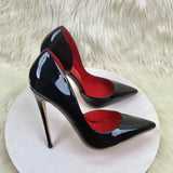 2025 Upgraded Version Of Red Rib High Heels Slightly Shallow Side Of The Empty Tip Fine And Red Bottom 10Cm Patent Leather Hollow Single Shoes HZ0115