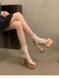 12CM Ultra-High Heel Sandals Waterproof Table Thick-Soled Thick Heel Hate Tiangao Show Women's Shoes Silk And Satin Main Wedding Shoes Artifact HZ0115