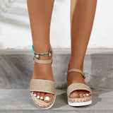 Women's Shoes Slopes And Thick-Soled Hemp Rope Fish-Mouthed Sandals With A Word Buckle With Light Casual Sandals HZ0115
