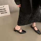 Designing Silver Mary Jane Half-Slipper Wearing French Single Shoes Silver Shoes Spring And Summer Coarse Heels Women's Shoes HZ0115