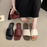 Korean Folded Soft Leather Slippers Women Wear Summer Soft Flat Bottom Beach Beach Shoes Fairy Wind Cool Drag HZ0115