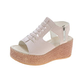 Weaving With Loose Cakes And Women's Sandals New Fish Mouth Slope Heels High-Heeled Sandals Hollow Zipper Women's Shoes 35-43 7CM HZ0115