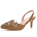 6 Cm Light-Mouthed Pointed Sandals Discolored Cloth Thin Heel Large Banquet Sandals Women 42 Yards 43 Yards High Heel Sandals HZ0115