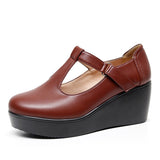 T-Word With Round Head Slope And Soft Soles Of Mother Leather Shoes Spring And Autumn Waterproof Table Thick-Soled Loose Cake Shallow Magic Stick Single Shoes Women HZ0115