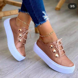 2025 Four-Season Leisure Single Shoes Large-Size Thick-Soled Round Head Front With Solid Color Small White Shoes HZ0115