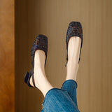 French Retro Weaving Hollowed-Up Sandals Women's Summer 2025 New Gentle After Triptying Coarse Heel Single Shoes HZ0115
