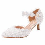 5 Cm White Lace Tip Sandals Low Heel Plus-Size Sandals Woman Lace Wedding Shoes Bridal Shoes HZ0115