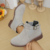 Large-Size Women's Boots 2025 Autumn And Winter New Martin Boots Low-Heeled Square Belt Buckle Short Cylinder Tight Velvet Surface HZ0115