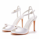 Fish Mouth High Heel Sandals 10 Cm White Satin Cloth High Heel Women's Shoes Wedding Dress Wedding Dress Bridal Shoes HZ0115