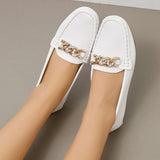 Spring And Autumn New Bean Shoes Women's Version Of The Round Head Low Metal Chain Casual Mother Singles Women For A Long Time HZ0115