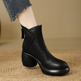 7 Cm ~ 2025 Autumn And Winter New Fashion Small Leather Boots Women Round Head Zipper Thick Bottom Height Fashion Short Boots HZ0115