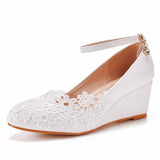 5 Cm Low Heel Pedicles Thin High Heel Women's Shoes Slope Heel High Heel Casual Shallow Buckle Round Head Single Shoe Bride HZ0115