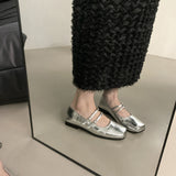 French Flat Silver Mary Jane Single Shoes Women's Shoes 2025 New Summer Square Gentle Korean Version Of Small Leather Shoes HZ0115