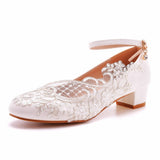 Large-Size 3 Cm Square-Shaped Round-Headed Single-Shoe Wrist Strap Single Shoe Spring And Autumn Lace Wedding Shoes Women's Small White Shoes HZ0115