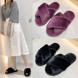Autumn And Winter New Big Rabbit Velvet Cross With Couple Floor Cotton Slippers Indoor Warm Anti-Slip Cotton Slippers HZ0115