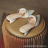 Baotou Half Slippers Women's Summer Wear 2025 Summer New Shoes Pointed Flat Bottom Muller Cool Slippers Half-To-Single Shoes HZ0115
