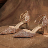 Wedding Shoes Crystal Shoes Women Wedding Shoes White Wedding Shoes Coarse Hedliers Buckle High Heels HZ0115