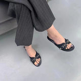 OMG! Good Look! Retro Black Rivet Buckle High Heel Women Casual And One-Word Slippers HZ0115