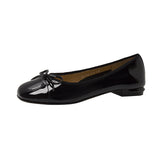 2025 Vintage Bow Patent Leather Bean Shoes Women Flat Summer Autumn Single Shoes Coarse Heel Wine Red HZ0115