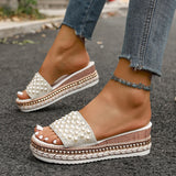 Flat-Bottomed Slippers Women Wear 2025 Summer New Flat Bottom Lazy Word Pearl Small Scent Outdoor Leisure Cold Slippers HZ0115