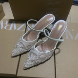 ZA 2025 New New Products Sharp Head Behind The Empty Solid Color Embroidery Mesh Fine High Heel Muller Shoes 8236 HZ0115