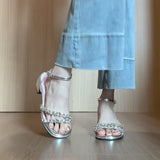 Sandals Women's 2025 New French Silver Toe-Drilling With Thick Summer High Heels HZ0115