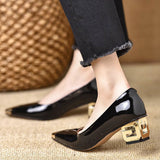 French Patent Leather Metal Pointed Single Shoes 2025 New Shallow Commute Fashion Famous Wind Heel Heel Shoes HZ0115