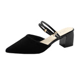 Sharp Head With Coarse Heel Cool Slippers Half-Dragging Sandals Women's Summer 2025 New Breathable Cloth Wear HZ0115