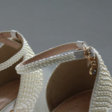 High Heel Sandals White Buckle Shoes Fine Heel Fish Mouth Roman Sandals White Pearl Sandals HZ0115
