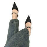 French High-End Water Drill With A Front Half Slippers Women Wear 2025 New Pointed High And Muller Shoes HZ0115