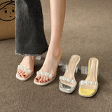 High-Heeled Women In The Summer Of 2025 New Transparent And Fashion Sandals Coarse Heel Through The Water-Drilling Slippers HZ0115