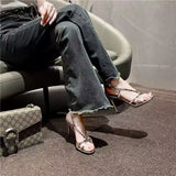 Sandals Women 2025 New Golden High-Heeled Sandals Dew With Buckle Heel Dress High Heels Fairy Wind HZ0115