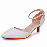 5 Cm Large-Size Sandals Fine Heel Point White Matur PU Wedding Shoes Sandals White High Heels Bridal Shoes HZ0115