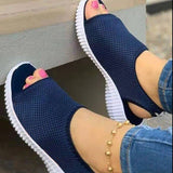 2025 Summer New Thick-Soled Net Surface Knitted Fish Mouth Women's Sandals Large-Size One-Legged Pedal Women's Shoes HZ0115