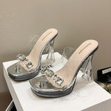 12Cm High Heels Thick Heel Cool Drag Women Fashion Transparent Crystal And Waterproof Night Pole Dance Show Shoes Sandals HZ0115