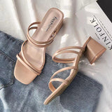 Black Fine Sandals Women 2025 New Medium Heds Of Cool Slippers Women Wear Coarse Heel With Women's Shoes Korean Version Of The Square Head HZ0115