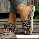 2025 New National Wind Large Size Lady Thick Bottom Fish Mouth With Linen Color Slippers HZ0115