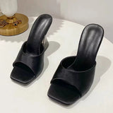 High-Hee Slippers Women's 2025 Summer New Square Head Thick And One-Word Fashion Wearing Large-Size Cold Slippers HZ0115