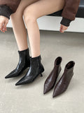 Soft Leather Black High And Short Boots Women Thin And Pointed 2025 Commuting French Thin Skin Boots HZ0115